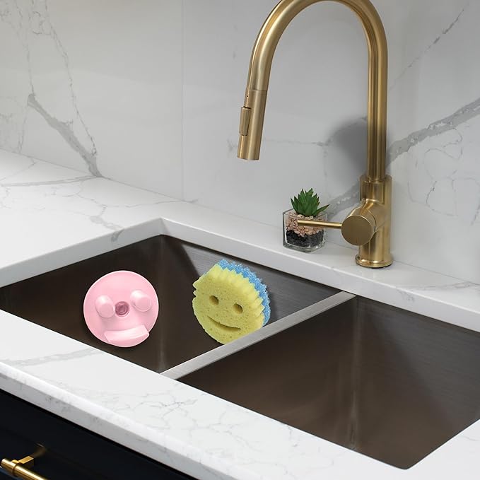 BeraTek Scrub Daddy Sponge Holder for Kitchen Sink - Stop Soggy Sponges, In Sink Sponge Holder with Suction Cup - Sponge Daddy Caddy, Scrub Mommy Compatible - Pink, 1 Pack