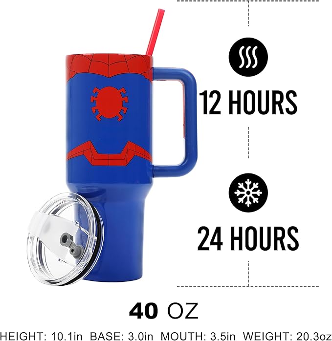 Bioworld Marvel Spider-Man Costume 40 Oz Stainless Steel Tumbler With Handle-OSFA