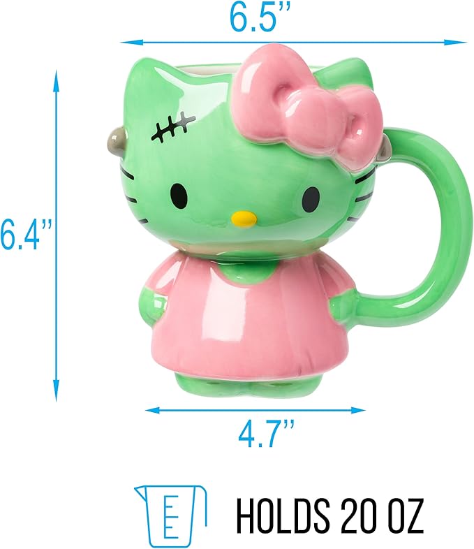 Silver Buffalo Sanrio Hello Kitty Halloween Frankenkitty Pink Dress Ceramic 3D Sculpted Mug, 20 Ounces