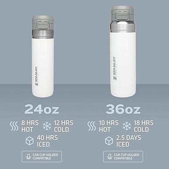 Stanley Quick Flip GO Water Bottle 24 oz | Push Button Lid | Leakproof and Packable for Travel and Sports | Insulated Stainless Steel | BPA-Free | Polar