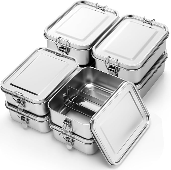 Umigy 8 Pcs Stainless Steel Food Containers 1200ml Metal Bento Lunch Box Stainless Steel Food Storage Containers, Lockable Clips to Leak Proof, Reusable Dishwasher Snack Boxes for Work