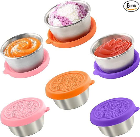 6x1.6 Oz Salad Dressing Containers With Lids, Small Leakproof Reusable Stainless Steel Salad Dressing Container To Go For Lunch Boxes,Sauce containers, Picnics,Travel Meal Prep And Kitchen Storage.