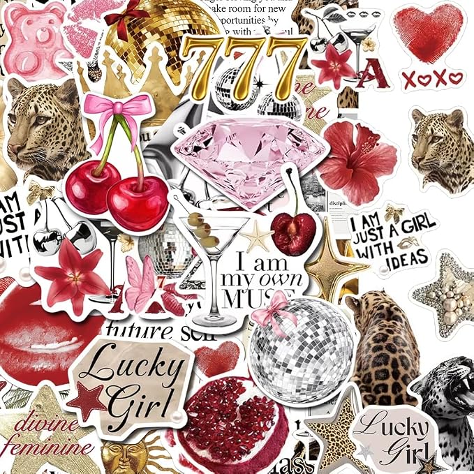 100Pcs Lucky Girl Stickers Waterproof Fashion Silvery Gold Aesthetics Sticker - Image 4