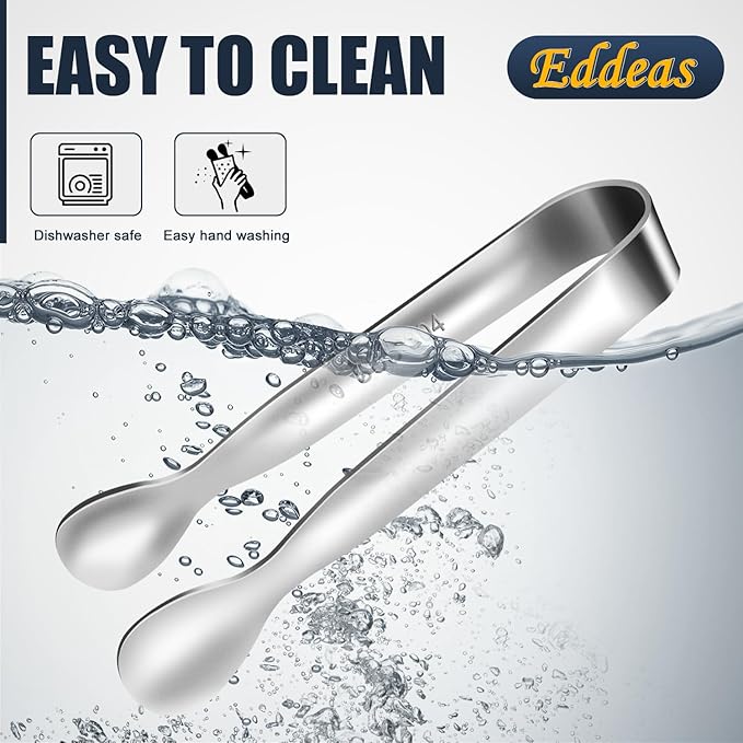 Mini Tongs For Serving Food，Set fo 12 Small Tongs For Appetizers，Small Stainless Steel Metal Cooking Tong，for Tea Party Coffee Bar, 4 inch Sugar Tong - Silver