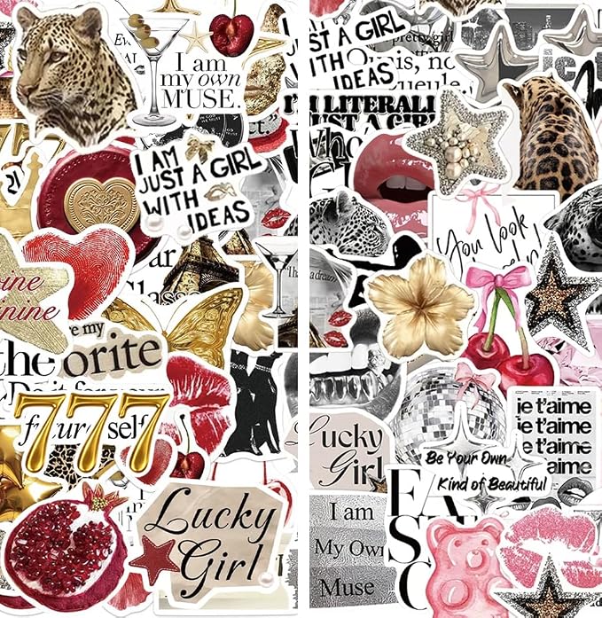 100Pcs Lucky Girl Stickers Waterproof Fashion Silvery Gold Aesthetics Sticker by Unknown