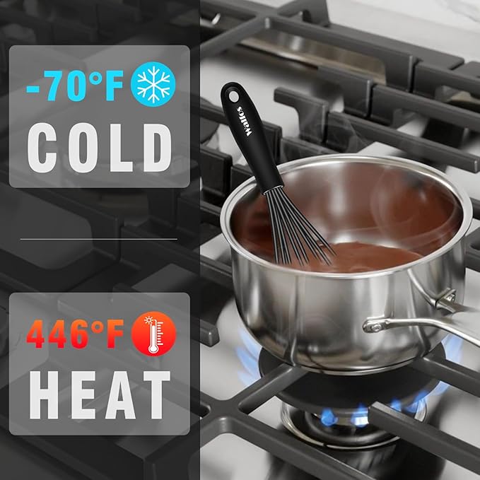 Walfos Whisk 5+7in/12cm+17cm Mini Whisk,Silicone Whisks Non Scratch Heat Resistant (480°F). Nice for stirring individual eggs and mixing small amounts of powder and sauce.Dishwasher Safe.Black