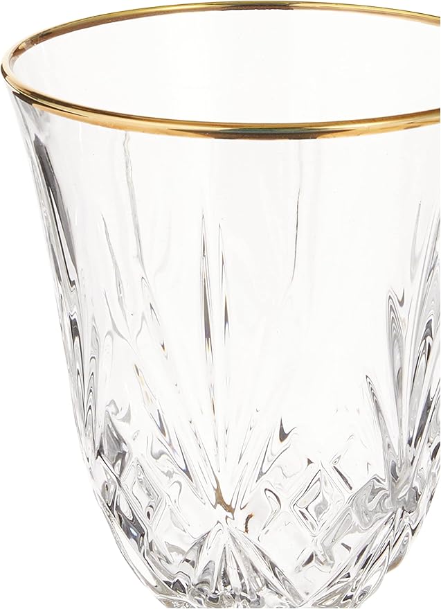 Lorren Home Trends Siena Collection Crystal Red Wine Glass with Gold Band Design, Set of 4, 7.5 fluid ounces