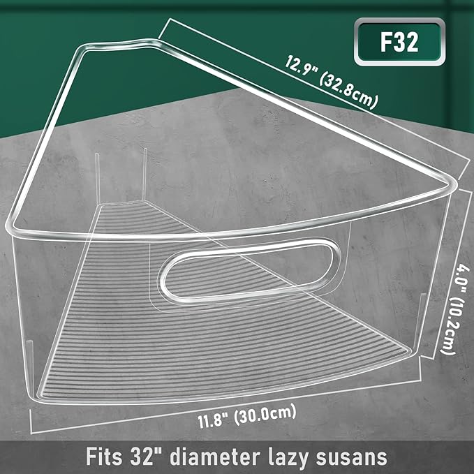 Lazy Susan Cabinet Organizer Bins for 26"/ 28"/ 32" Diameter Corner Organizer, Plastic Cabinet Storage Bin, 1/8 Wedge - Food Safe, BPA Free, with Non-Slip Pads (for 32" Diameter, 6 Pack)