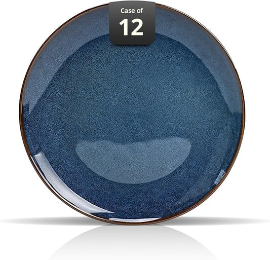Organic Shape Restaurant Dinner Plates 11.65", Commerical Grade Catering Stoneware Plates in Ir-regular Organic Shape, Chip & Scratch Resistant, Glossy Reactive Glaze Blue, Case of 12