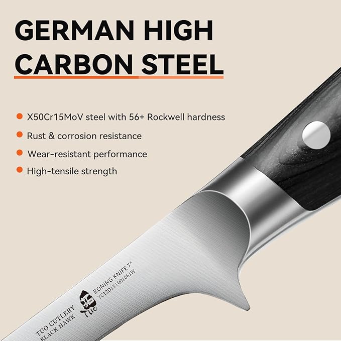 TUO Boning Knife, 7 inch Fillet Knife Flexible Kitchen Knife, German HC Steel Blade for Poultry and Fish Meat with Pakkawood Handle