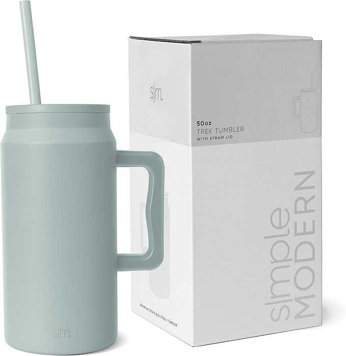 Simple Modern 50 oz Mug Tumbler with Handle and Straw Lid, Reusable Insulated Stainless Steel Large Travel Jug Water Bottle Gifts for Women Men Him Her Trek Collection, 50oz, Sea Glass Sage