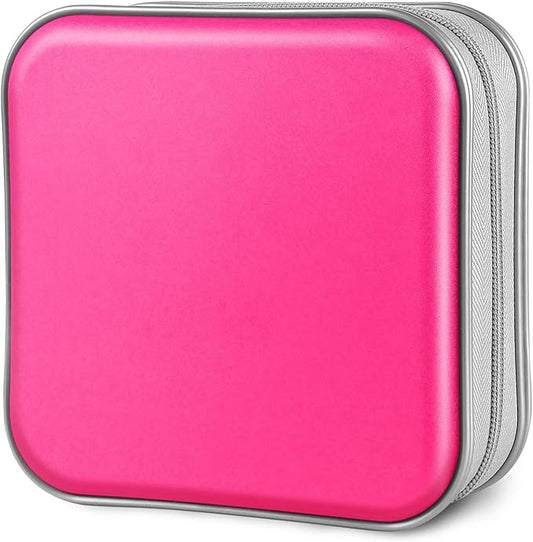 CD Case, 40 Capacity CD/DVD Case Holders Wallet Hard Plastic DVD Disc Cases Storage Binder for Car Home Office Travel (Hot Pink)