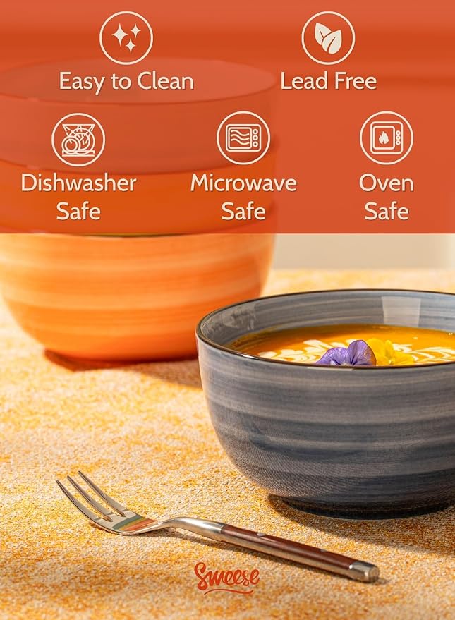 Sweese Cereal Bowl - 20 Oz Soup Bowls Set of 6 for Cereal, Snack, Rice, Salad, Side Dishes, Porcelain Bowls for Kitchen Decor, LEAD & CADMIUM FREE, Multicolor, Hot Assorted Colors