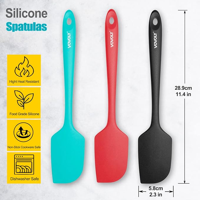 3 Pack Large Silicone Spatula for Kitchen,600°F Heat resistant Rubber Spatulas for Baking,Cooking, Scraping,and Mixing,Non Stick Kitchen Utensils, BPA Free, 11.2 IN, Multicolors