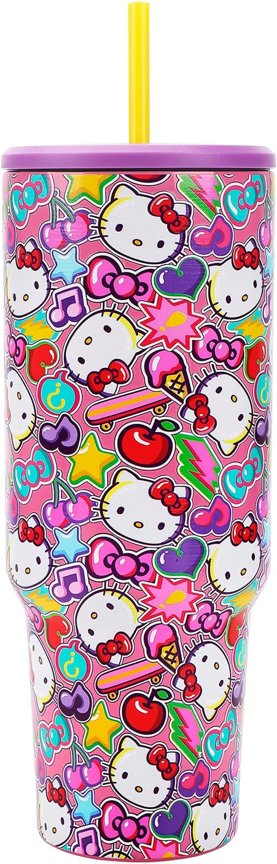 Bioworld Hello Kitty All-Over Print 40 Oz Stainless Steel Tumbler With Chunky Handle
