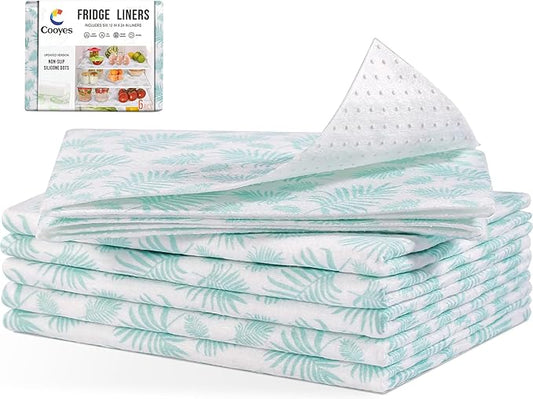 Cooyes Drawer and Shelf Liner for Kitchen Cabinets, Cloth Material, Non Slip Refrigerator Liners Washable, Fridge Mats for Glass Shelves and Bins, 6 Pack, 12" × 24"