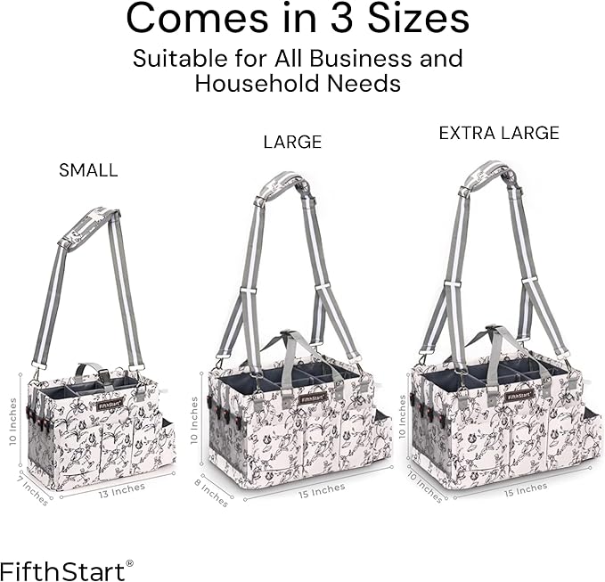 FifthStart Multiuse Cleaning Caddy with Waist & Shoulder Strap - Diaper Caddy & Beach Bag - 9 Pockets & Mesh Base - Adjustable Compartments (Black, Small) - Cleaning Supplies Organizer Bag