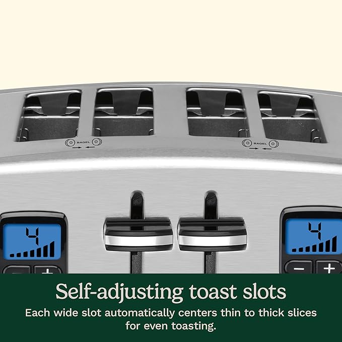 Cuisinart 4 Slice Countdown Motorized Toaster, Compact Bread Toaster with Extra-Wide Slots for Toasting Bread, French Toast, Bagels and Pastries, Defrost & Reheat Functions, CPT-435P1, Stainless Steel