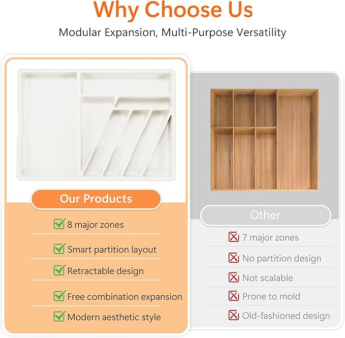 Li&Zhao Silverware Organizer - Expandable Kitchen Drawer Organizer Cutlery Drawer Organizer Flatware Organizer for Drawer Utensil Tray for Kitchen Plastic Silverware Holder for Spoons Knives Forks