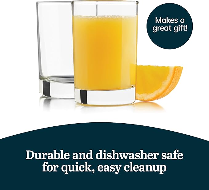 Libbey Fruit Juice Glasses, Heavy Base Glasses Drinking Set of 8, Breakfast Juice Cups, Everyday Clear Drinking Glasses for Cold Drinks