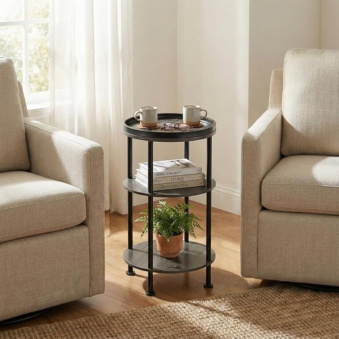 Small Round Side Table, Rustic Grey End Table - Image 8