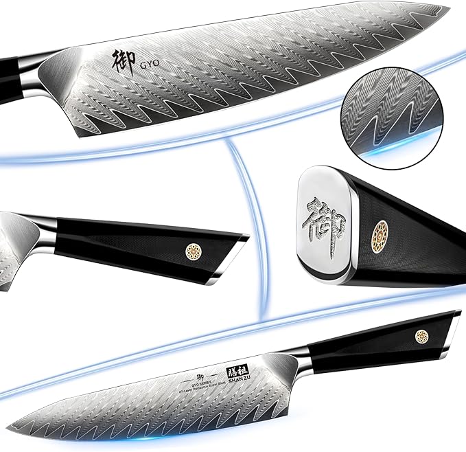 SHAN ZU Damascus Chef Knife 8 inch, 67-Layer High Carbon Steel Kitchen Knife Ultra Sharp Japanese Chef Knives, Professional Kitchen Utility Knives with G10 Ergonomic Handle/Gift Box