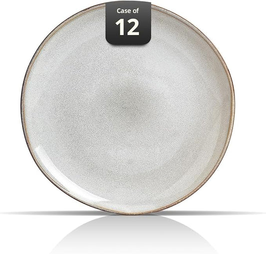 Organic Shape Restaurant Dinner Plates 10.5 ", Commerical Grade Catering Stoneware Plates in Ir-regular Organic Shape, Chip & Scratch Resistant, Glossy Reactive Glaze Grey, Case of 12
