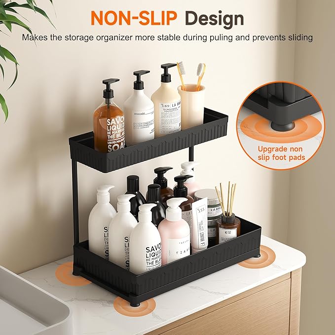 3 Pack Multi-Purpose Under Sink Organizers and Storage (Black, 14.85 inches)