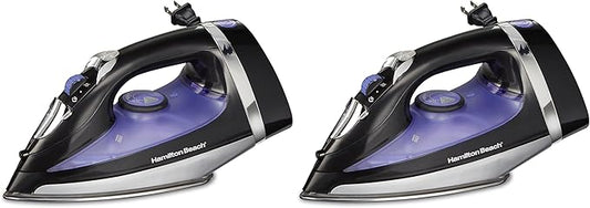 Hamilton Beach Steam Iron for Clothes & Garment Steamer with Smooth Press Stainless Steel Soleplate, 1200 Watts, 8’ Retractable Cord, Black (14214) (Pack of 2)