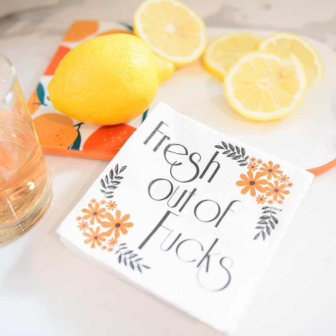 Twisted Wares - Funny Cocktail Napkins - Fresh Out Of F'CKS - Boutique Cocktail Napkins - Perfect for any Celebrations 5"X5" (20 Pack)