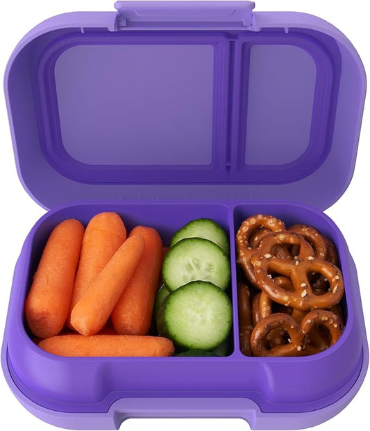 Bentgo Kids Snack - 2 Compartment Leak-Proof Bento Box Container for Snacks and Small Meals, Easy-Open Latch, Dishwasher Safe, BPA-Free for School, Daycare, & Sports - Ideal for Ages 3+ (Purple)
