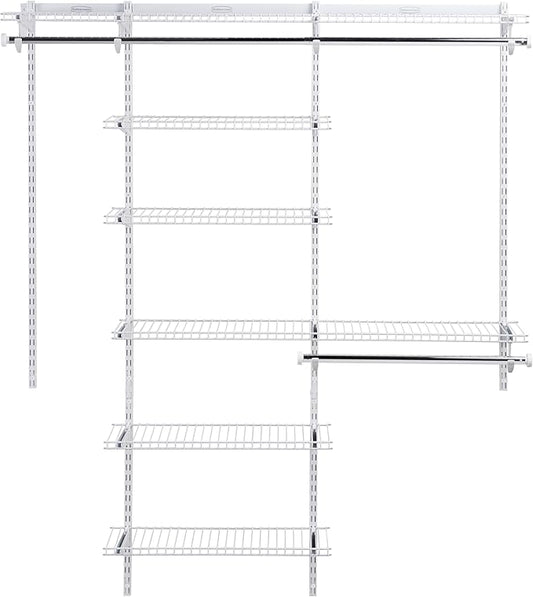 Rubbermaid Configurations Deluxe Custom Closet Kit 3-6 Ft. Adjustable Metal Wire Shelving White Finish Expandable Organization System Hardware Included for Home Closet/Pantry/Laundry/Mudroom