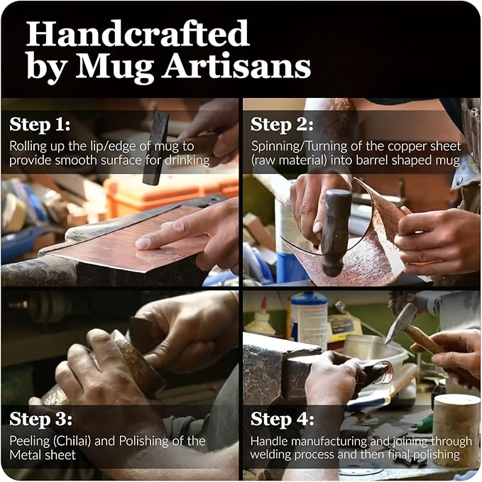 Moscow Mule Copper Mugs - Unique HANDCREFTED Gift Set of 4, Hammered by Artisan, 100% Pure Solid Copper Cups 16oz for Drinking Water & Cocktails, Include 12 Pcs accessories & Special Opener