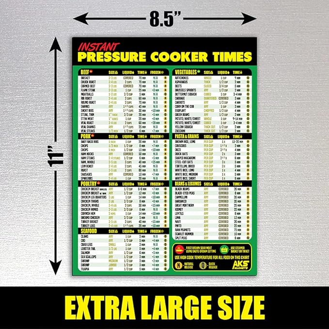 Instant Pot Magnetic Cheat Sheet - Extra Large Easy to Read 8.5” x 11” Pressure Cooker Kitchen Accessory - Instapot Cooking Times Quick Reference Guide Fridge Magnet - Cook Healthy & Tasty Meals Fast