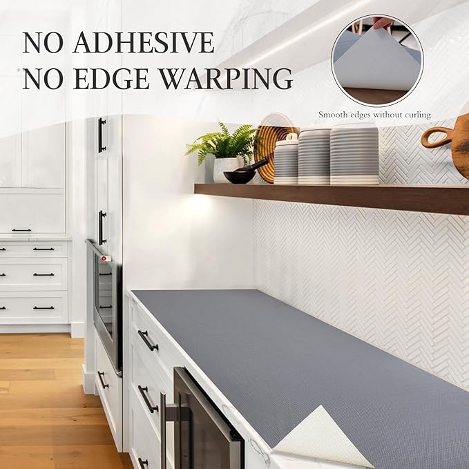 Beautysaid Shelf and Drawer Liner for Kitchen Cabinet, Non Adhesive Non Slip Shelf Paper Waterproof Washable Thickened for Dresser Pantry Shelve Bathroom Protector Liner(Gray,23.6 in x 10 FT)
