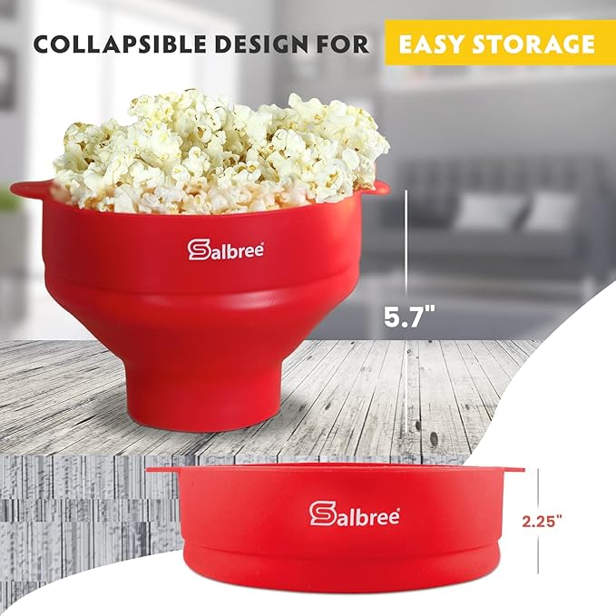 The Original Salbree Collapsible Silicone Microwave Popcorn Popper Maker Machine, Microwavable Bowl Holds 16 Cups, Uses Hot Air and Oil Always Optional - The Most Colors Available (Chocolate)