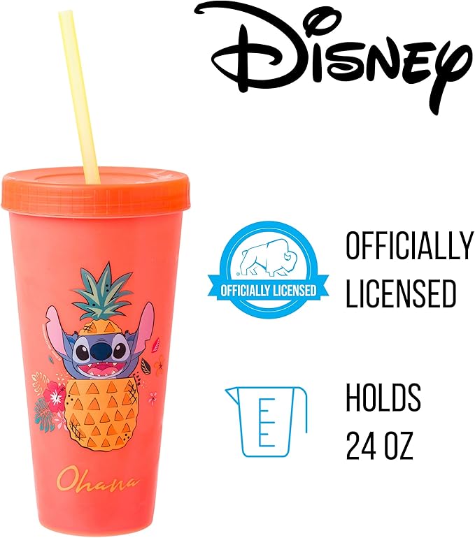 Silver Buffalo Disney Lilo and Stitch Tropical Poses Color Change Plastic Tumbler, 24 Ounces (Pack of 48)