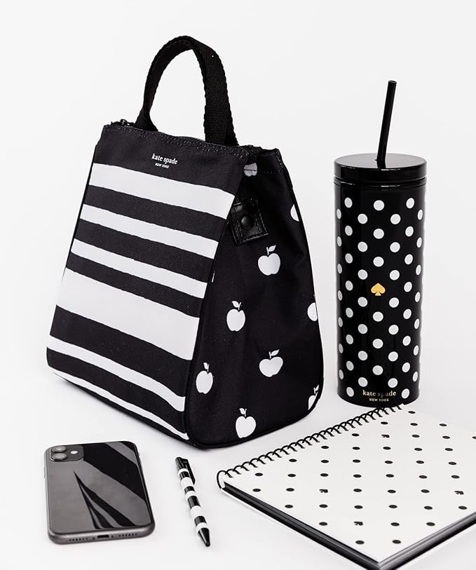 kate spade new york Insulated Tumbler with Reusable Straw, Black 24 Ounce Acrylic Travel Cup with Lid, Polka Dots