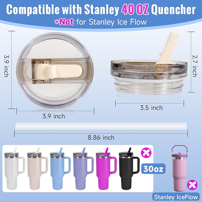 40oz Flip Straw Leak Proof Lid for Stanley Cup Accessories, 2 Pack No Spill Lid - Image 3