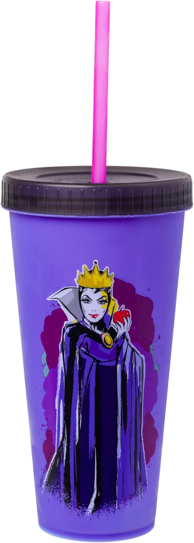 Silver Buffalo Disney Villains 4 pack Color Change Plastic Tumbler Featuring The Evil Queen, Cruella De Vil, Ursula, and Maleficent, 24 Ounces
