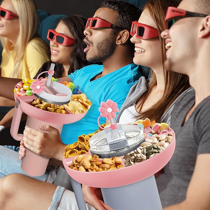 Snack Bowl for Stanley Cup 40 oz with Handle-Perfectly Compatible with Stanley Quencher H2.0 Tumbler 40 oz with Handle, Reusable Silicone Snack Tray, Stanley cup accessories (Pink Snack Bowl)