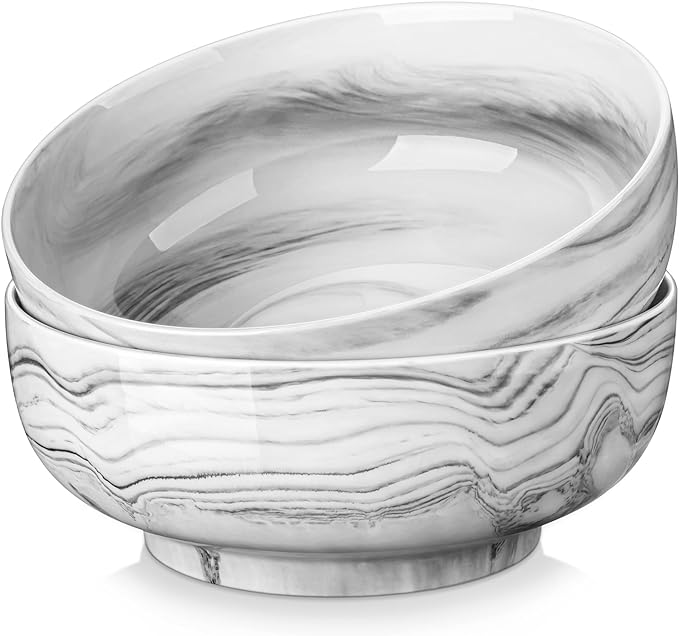 MALACASA Salad Bowls, 114 OZ(10") Extra Large Serving Bowls Set of 2, Porcelain Marble Grey Bowls Set for Soup, Salad, Ramen and Fruit, Dishwasher& Microwave Safe, Series REGULAR
