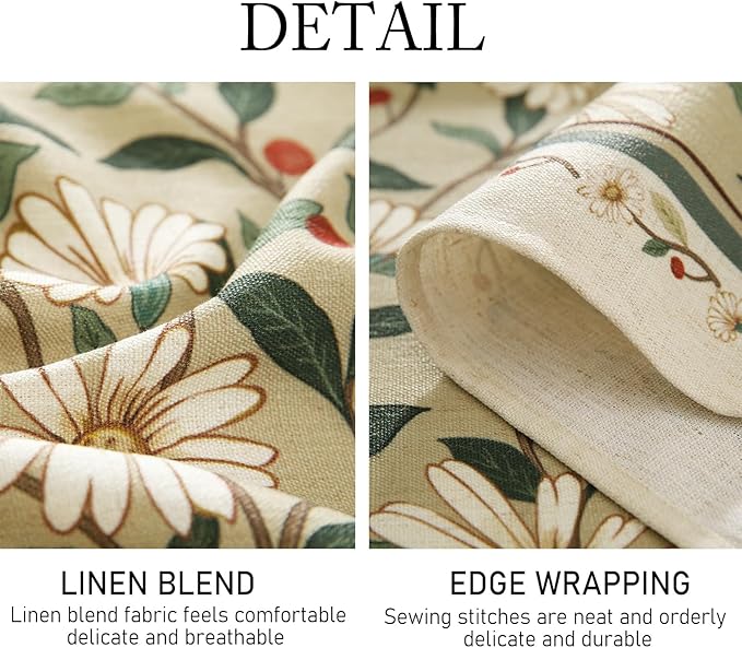 ISAENNE Designer Green Linen Extra Long Tablecloth Rectangle,Floral French Country Indoor Table Cloth,Stain Resistant Home Decor Tablecloths for Dining Kitchen Thanksgiving Party,63"*110"-Brune