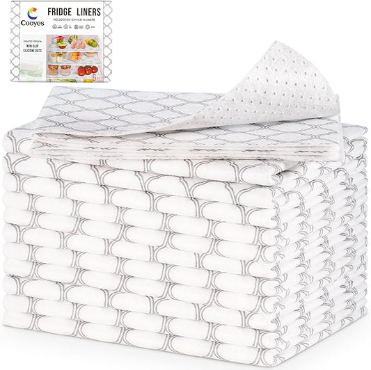 Cooyes Refrigerator Shelf Liners for French Door Fridge, 17.7" × 36" Extra Large, Non-Slip Fridge Liners Machine Washable, Refrigerator Drawer Mats for Glass Shelves Kitchen Cabinet