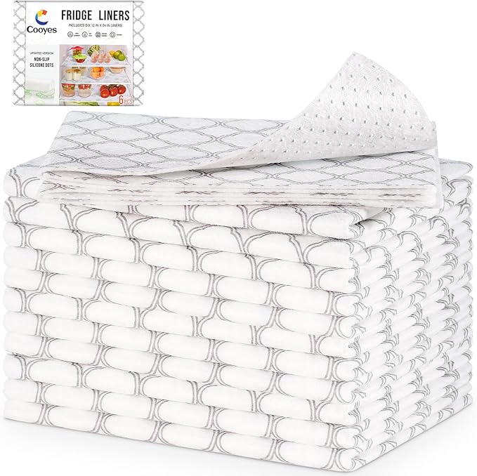 Cooyes Felt Shelf Liners for Drawer & Kitchen Cabinet, 12 Pack, 12" × 24 ", Non Slip Fridge Liners Machine Washable, Breathable Refrigerator Mats for Glass Shelves, Keep Produce Fresh Longer
