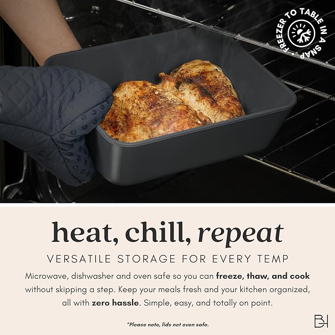 Ceramic Coated Glass Food Storage Container | No PTFE, PFOA, PFAS, and BPA | Reusable Non Toxic Meal Prep Container with Glass Lid | Easy To Store | 5 Cup Square [Onyx]