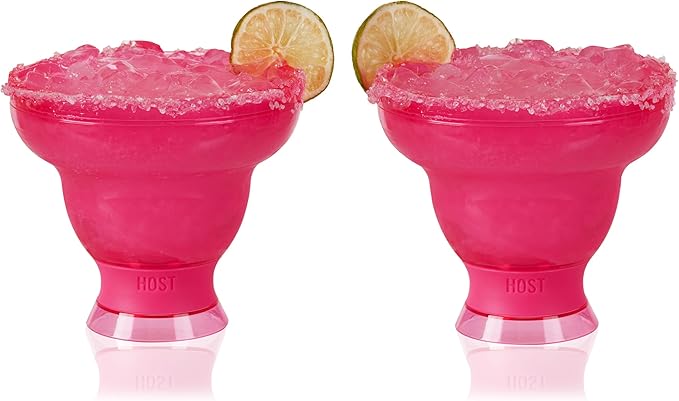 Host FREEZE Margarita Cocktail Glasses, Frozen Cup Double Wall Plastic Margarita Glasses Drinking Set Modern Drinking Glasses 12oz Punch Pink Set of 2 (Pack of 6)