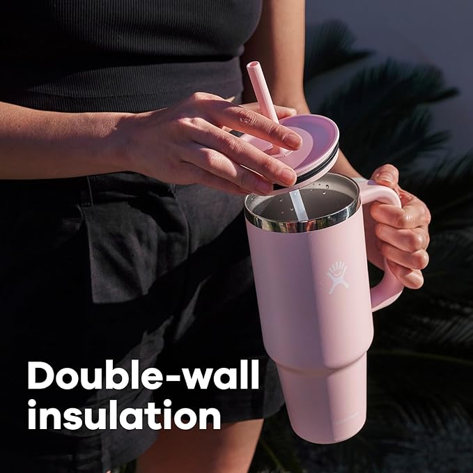 Hydro Flask Travel Tumbler with Handle, Lid and Straw - Insulated Stainless Steel in 40 Oz White