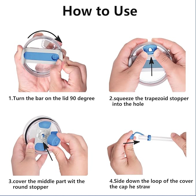 Silicone Spill Stopper Set Compatible with Stanley Cup 2.0 30oz & 40oz with Straw Cover (Set of 2, Azure)