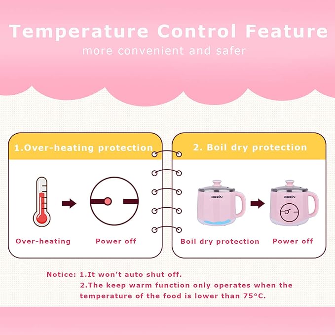 Dezin Hot Pot Electric, Rapid Noodles Cooker, Stainless Steel Electric Pot 1.6 Liter, Perfect for Ramen, Egg, Pasta, Dumpling, Soup, Porridge, Oatmeal with Temperature Control and Keep Warm Function